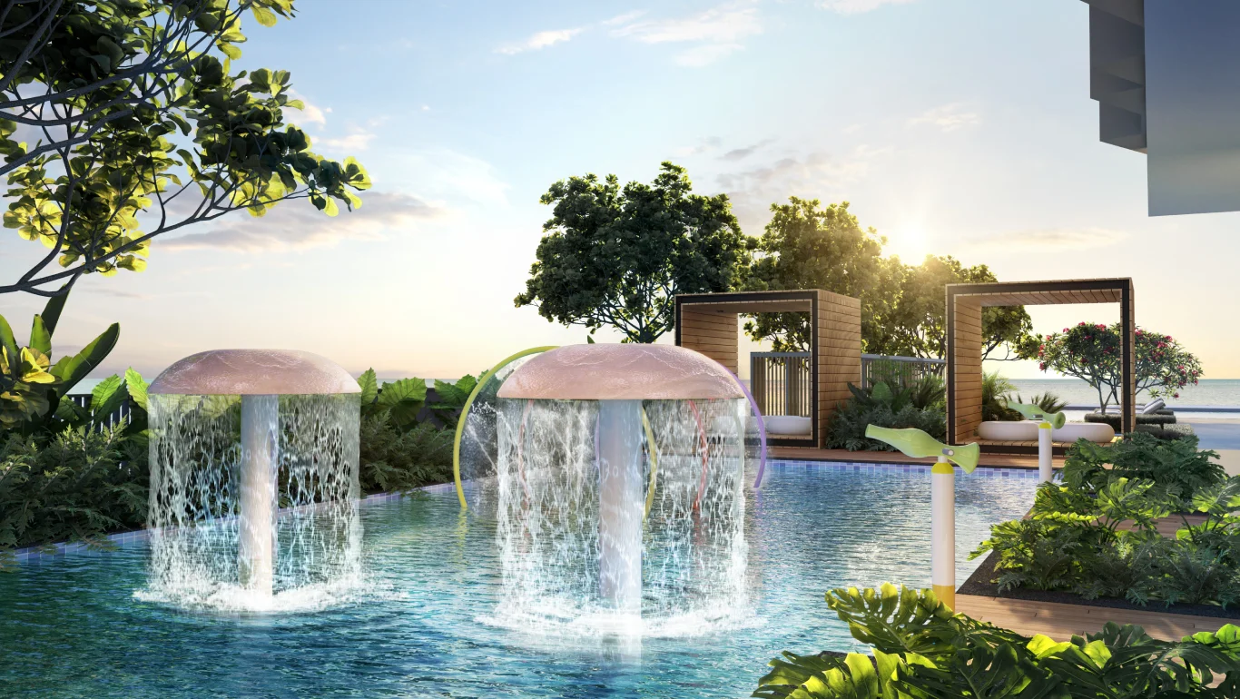 Wading pool and landscaped deck at Clarissa Langkawi