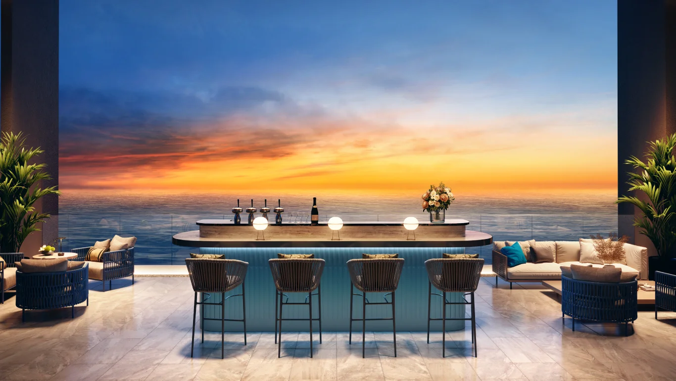 Private rooftop bar at sunset at Clarissa Langkawi